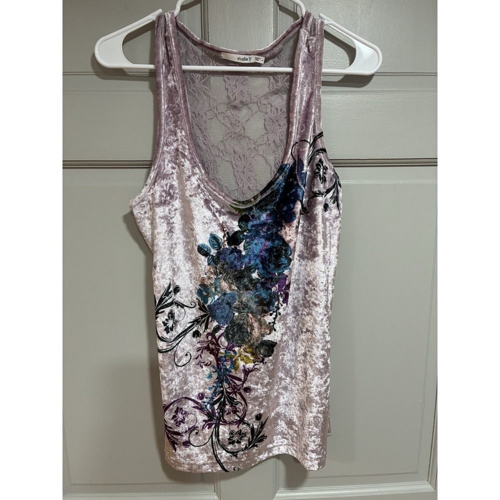 Vintage Studio Y2K Velvet Woman Floral L Tank Top Tattoo Graphic soft Grunge